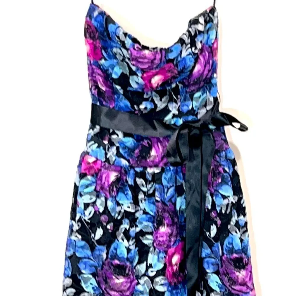 Sexy Floral Short Strapless Party Dress By As-U-Wish. Juniors Size 3.